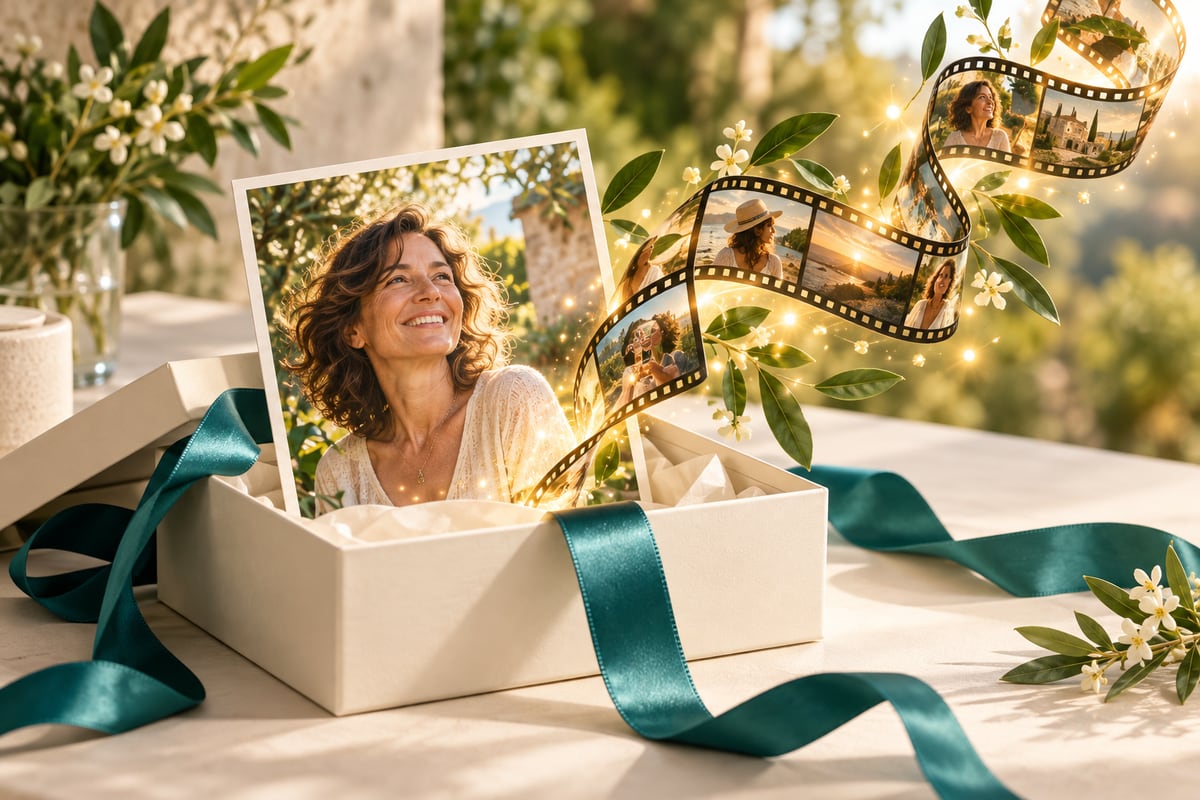 A personalised gift with a portrait becoming a glowing film strip
