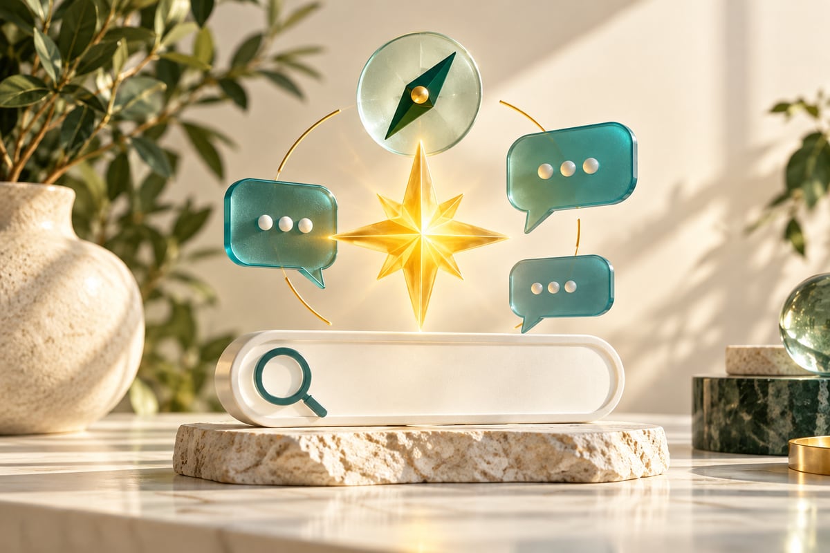 Search and conversation bubbles around a bright compass point